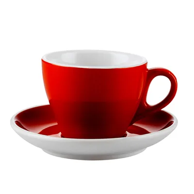 CAC China E-75-R Cup & Saucer Set, 7.5‑oz Cup 3.6"×2.6" & 5.9"×1" Saucer, Porcelain Red, Safe - Set