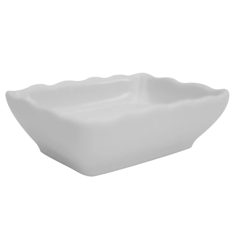 CAC China SHA-32 - Sushia Sauce Dish, 3.25" L x 2.38" W x 1" H Wavy Porcelain Super White - 1 Dozen