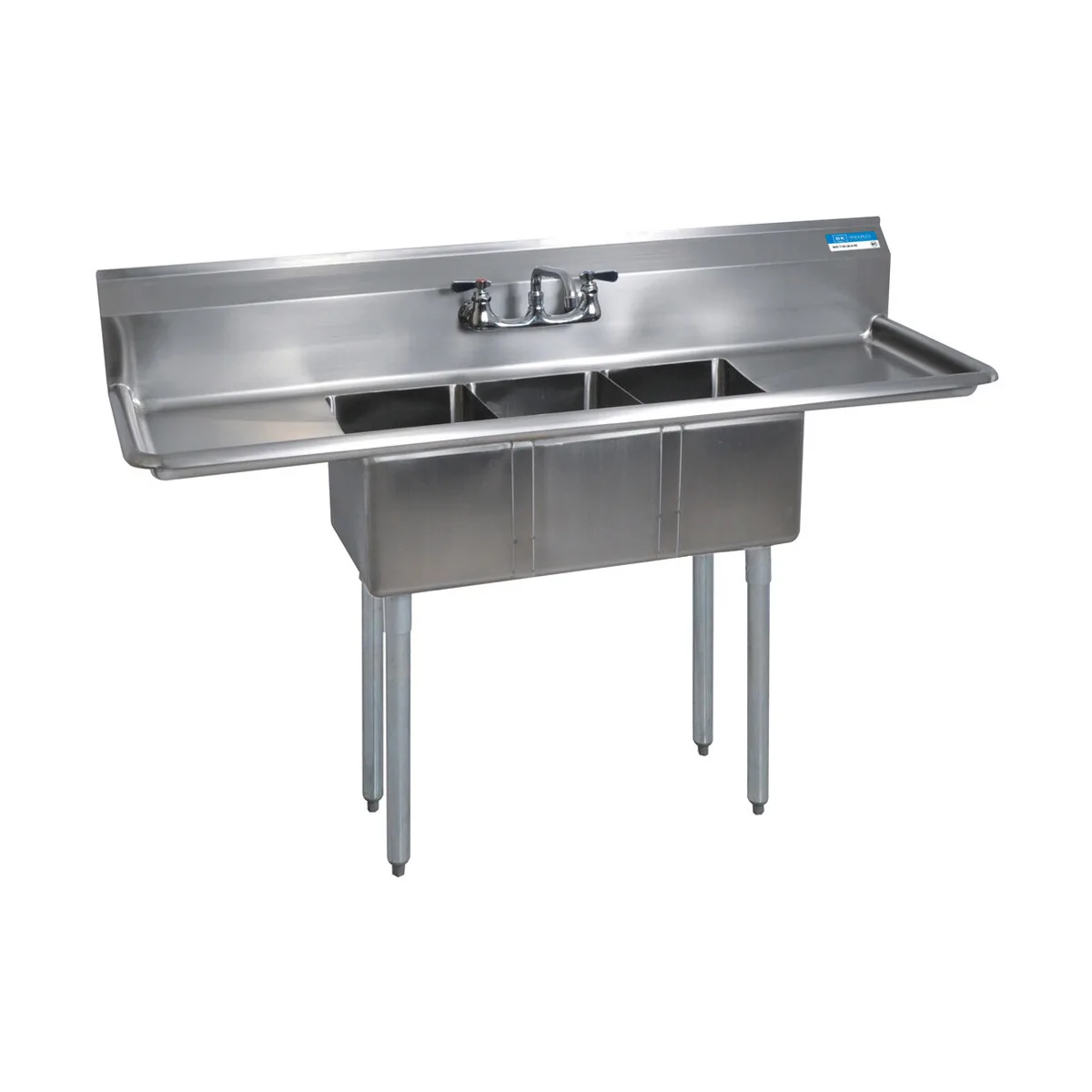 BK Resources BKS-3-1014-10-15T 60" Three Compartment Sink, 10"W x 14"L Bowl With 2 Drainboards