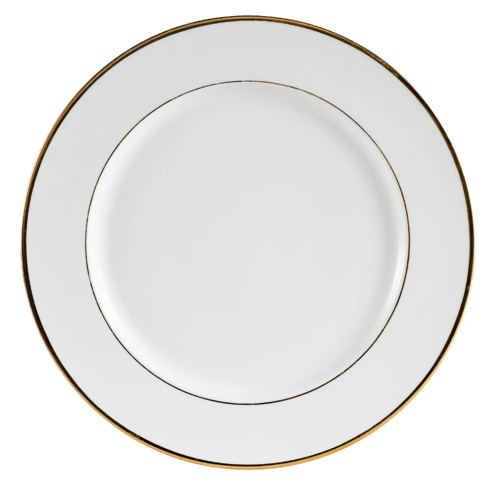 CACChina GRY-16 Plate 10-1/2" Dia x 1" H Round Porcelain Gold Band White Dishwasher Safe - Dozen