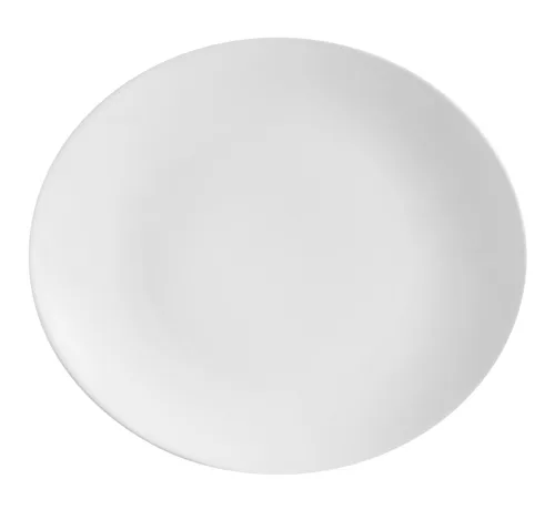 CAC China COP-14 Super White Porcelain Oval Coupe Platter 13" L x 11-3/8" W x 1-1/2" H - Dozen