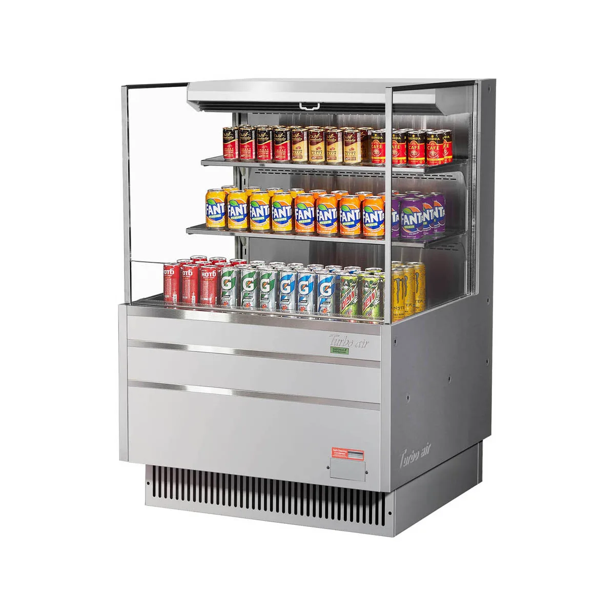 Turbo Air TOM-36L-UF-S-3S-N 34" Horizontal Open Air Merchandiser, Stainless Steel, Self-Contained