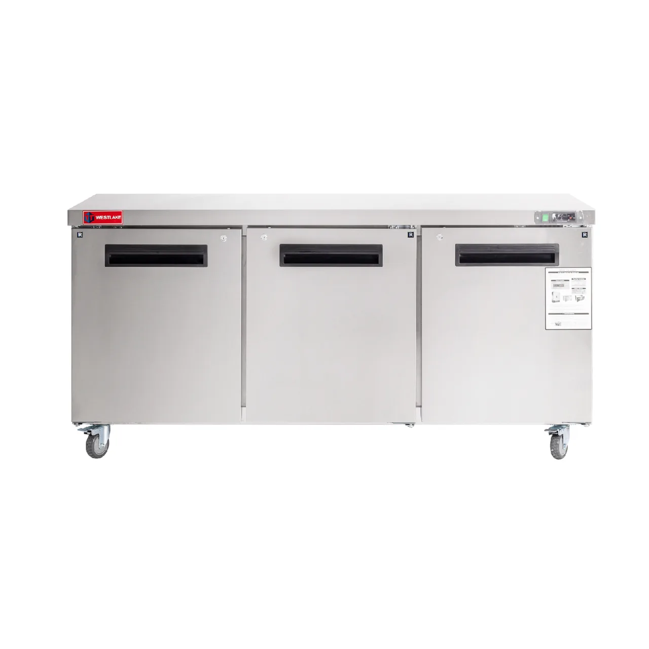Westlake WKTR-72B 72" 3-Door Commercial Refrigerator Worktop, 17.7 cu. ft. Stainless Steel