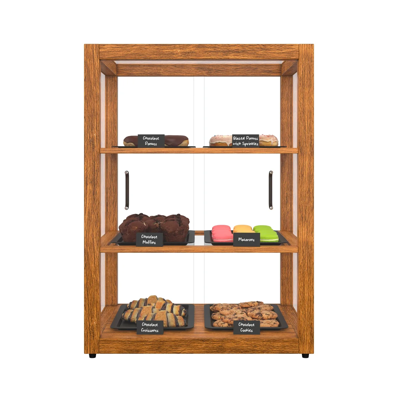 Koolmore KM-BDW-25L Bakery Display Case, 18.2"W x 14.2"D x 24"H, dual sliding doors, ash‑wood frame