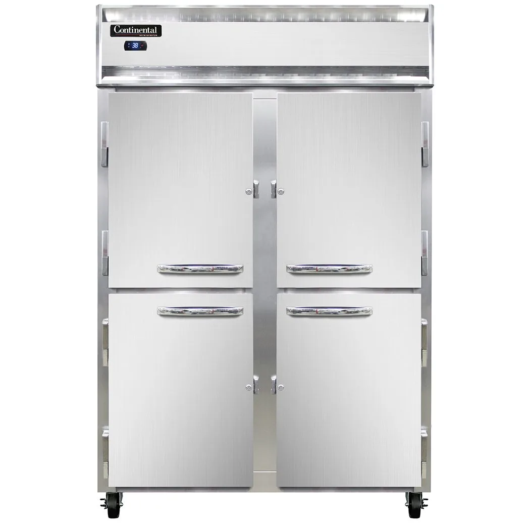 Continental Refrigerator 2RSNHD 52" 2-Section Reach-In Refrigerator w/ 4 Solid Half Doors, Stainless Steel Front Aluminum Exterior, 32 cu.ft.