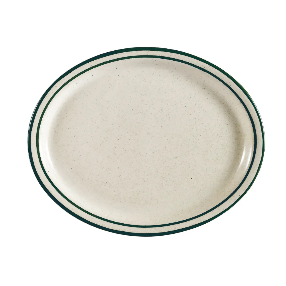 CAC China CES-14 Emerald Platter, Emerald Rim/Speckled, 13-1/2"L x 10-1/8"W x 1-1/4"H, Rim - Dozen