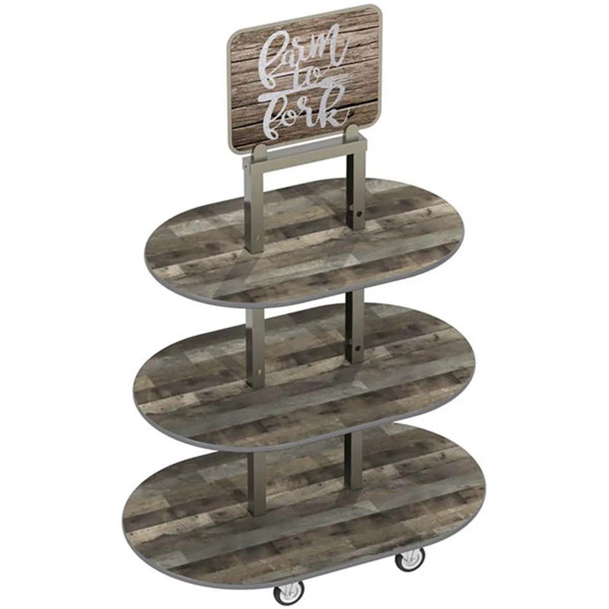 Lakeside 155044 Isle 'N Go Merchandising Display Cart w/ (3) Wood Laminate Shelves