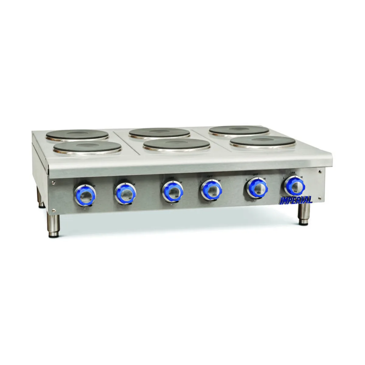 Imperial IHPA-4-48-E 48" Electric Countertop Hotplate w/ (4) Solid Burners, Horizontal Design, Infinite Controls, 8.0 kW