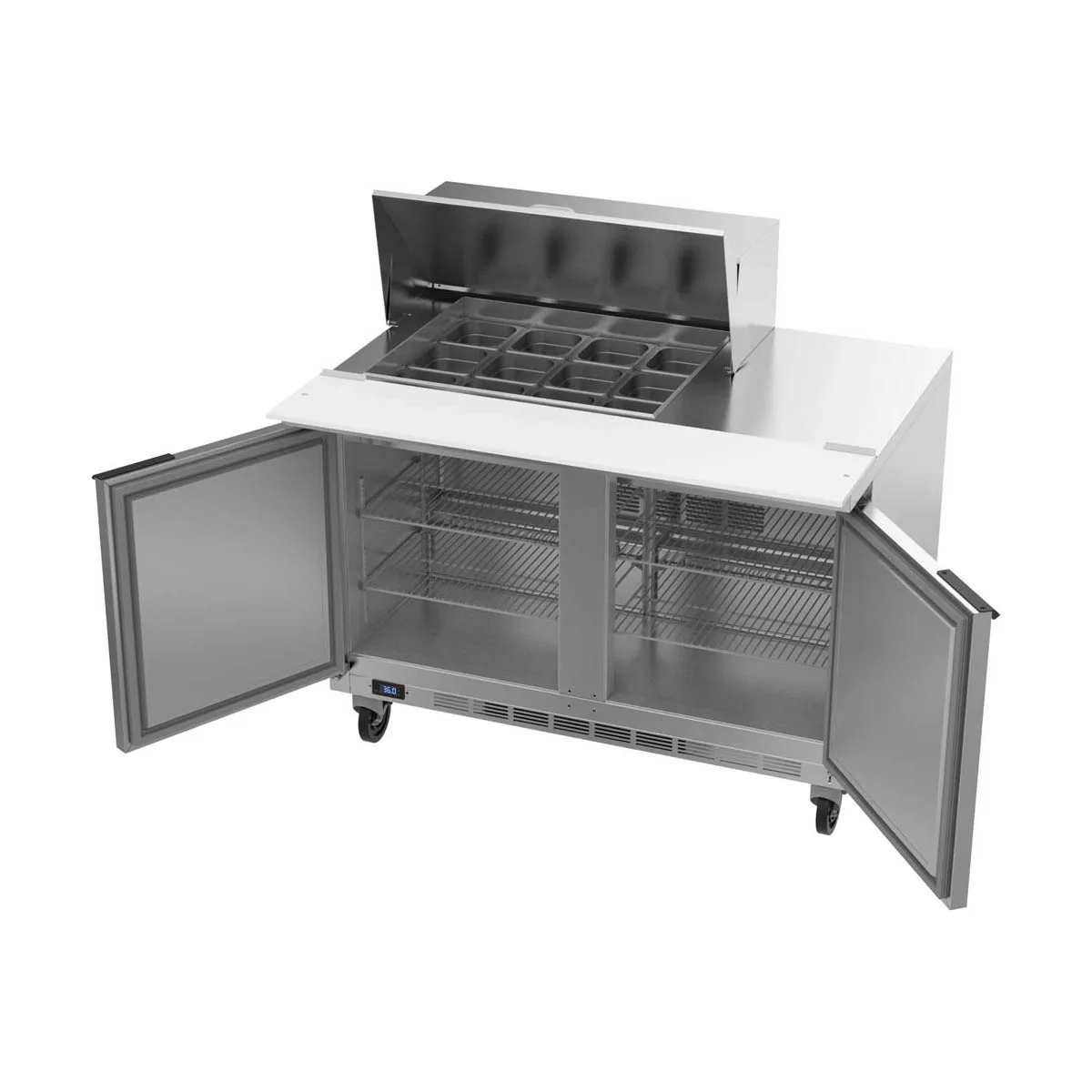 Beverage Air SPE48HC-12M 48" Mega Top Sandwich/Salad Prep Table w/ 2 Doors, 12 Pans, 13 cu. ft.
