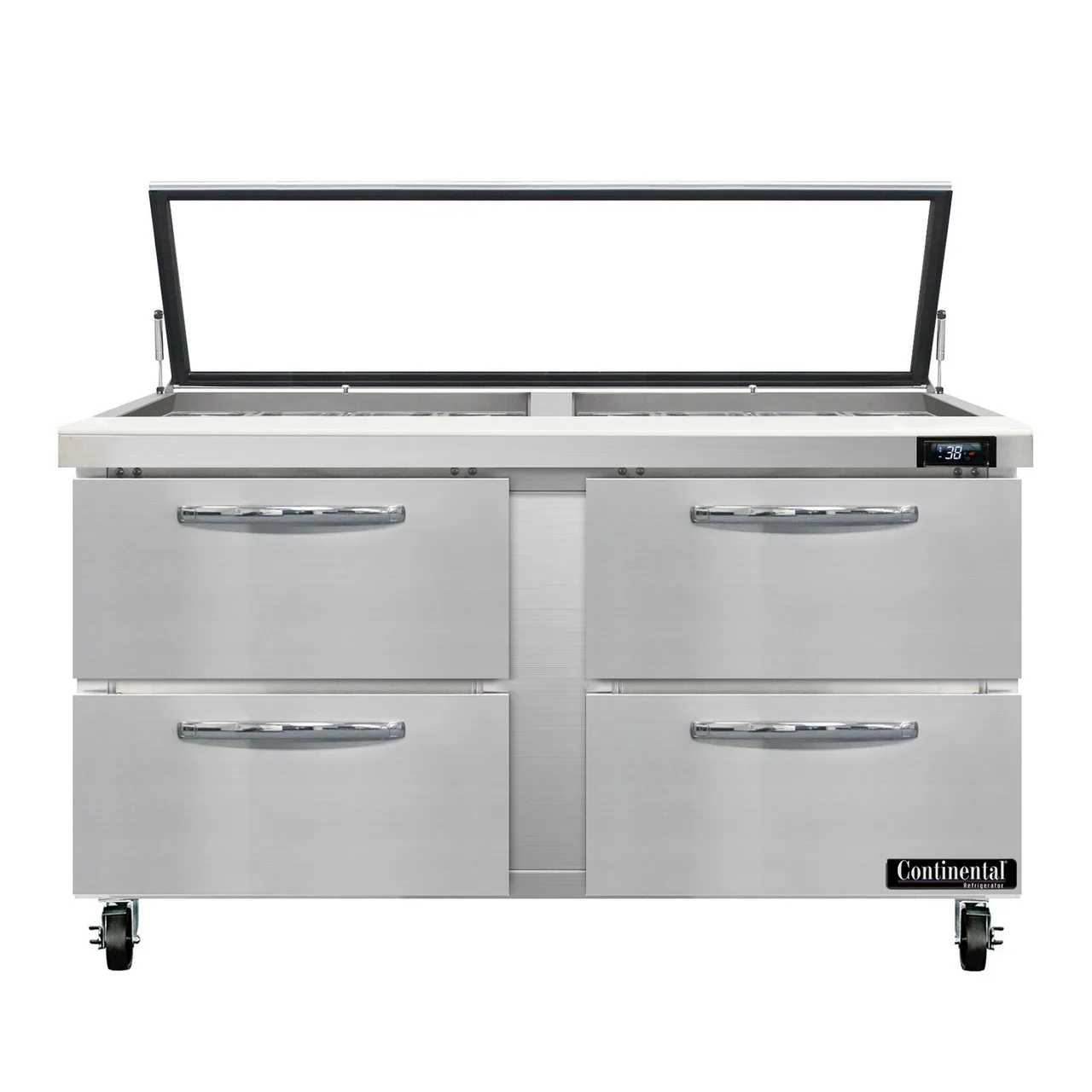Continental Refrigerator SW60N24M-HGL-D 60" Mega Top Sandwich Prep Table w/ 4 Drawers, 24 pans