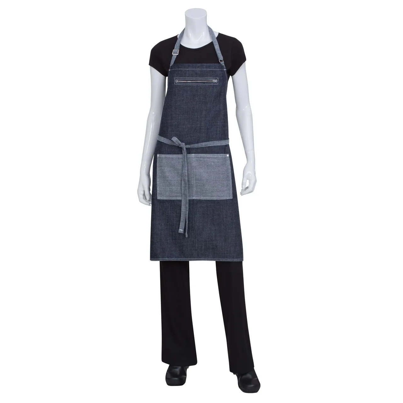 Chef Works AB034-IBL-0 Bib Apron, 34"L x 30"W Reversible Ties Metal Buckle Cotton Denim Indigo Blue