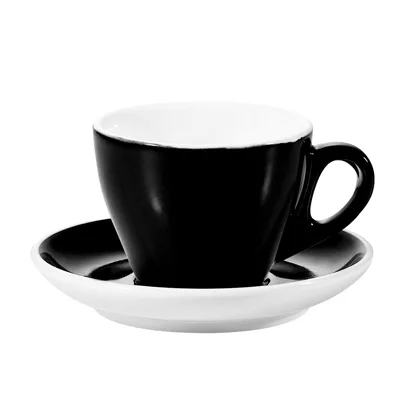 CAC China E-75-BLK Cup & Saucer Set, 3-5/8" Cup, 5-7/8" Saucer, Black Porcelain, Dishwasher Safe - Set