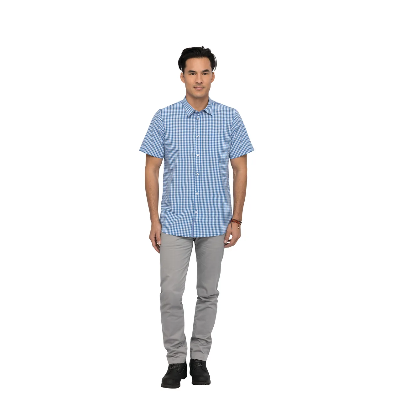 Chef Works SHC02-BLU-2XL Men's Gingham Cook Shirt Short Sleeve, 2XLarge, Blue, Poly/Cotton