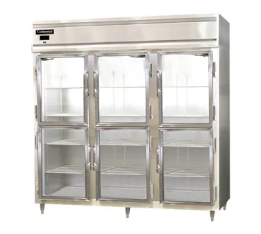 Continental Refrigerator D3RNSAGDHD 78" 3-Section Reach-In Refrigerator w/ 6 Glass Half Doors, 72 cu. ft.