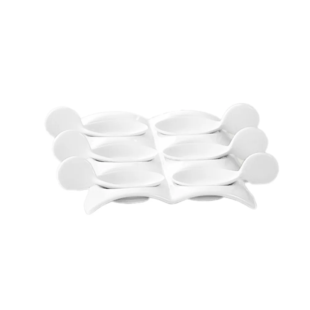 CAC China PT-SQ8 Tasting Spoon Set with Tray, 6 Black/Cherry Spoons 4"x1.5" and 8.5"x7" Tray - Set