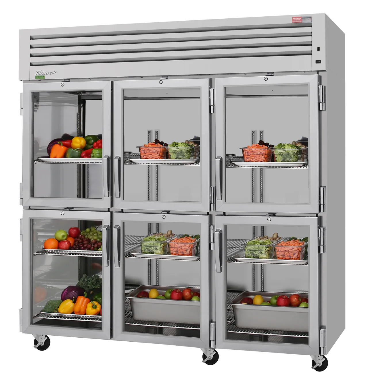 Turbo Air PRO-77-6R-G-N 77.75" 6-Glass Half Door Reach-In Refrigerator, 75.2 cu. ft., Top Mounted