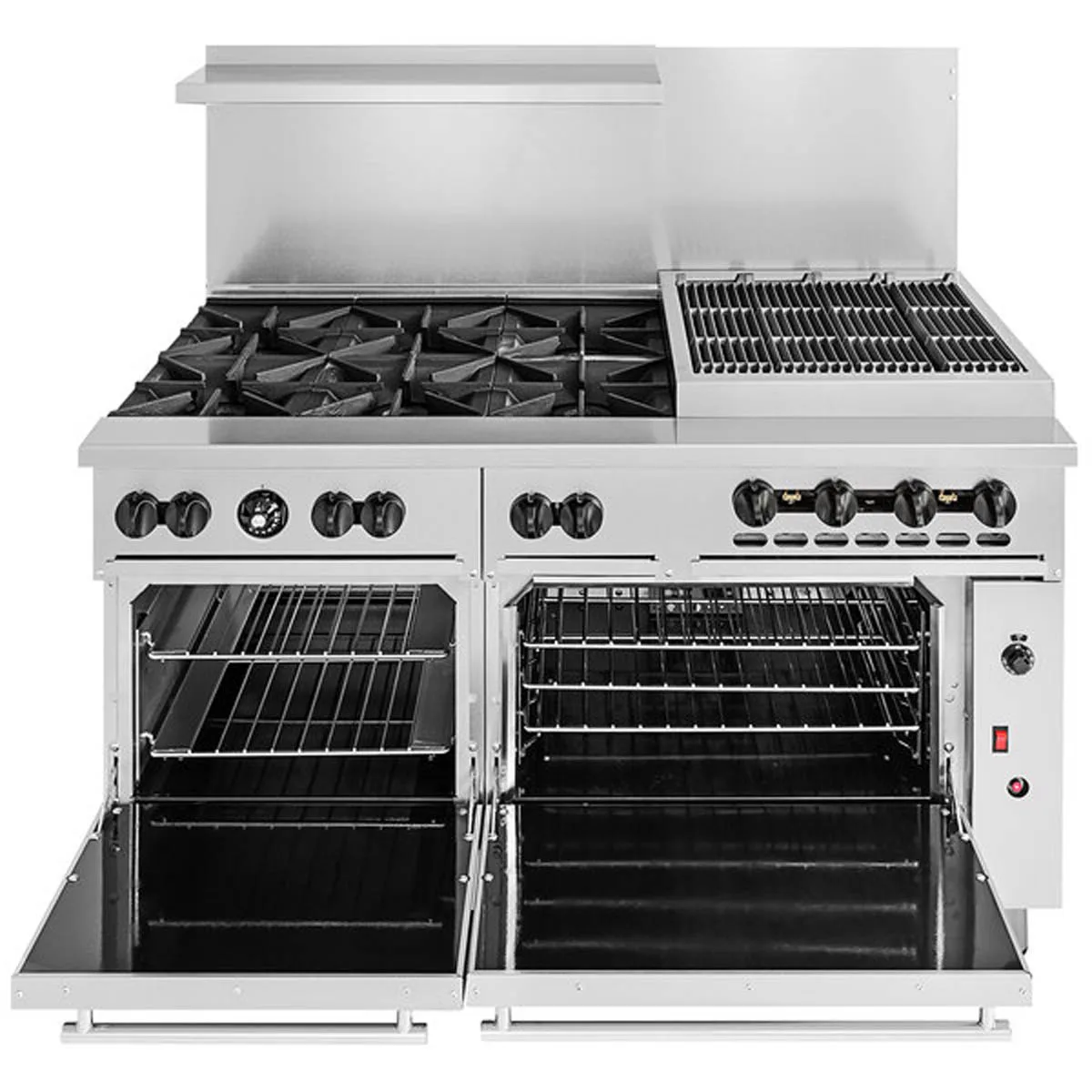 Vulcan 60SC-6B24CBN 60" Natural Gas Restaurant Range w/ (6) Open Burners, 24" Charbroiler Right, (1) Standard Oven, (1) Convection Oven, 302.000 BTU