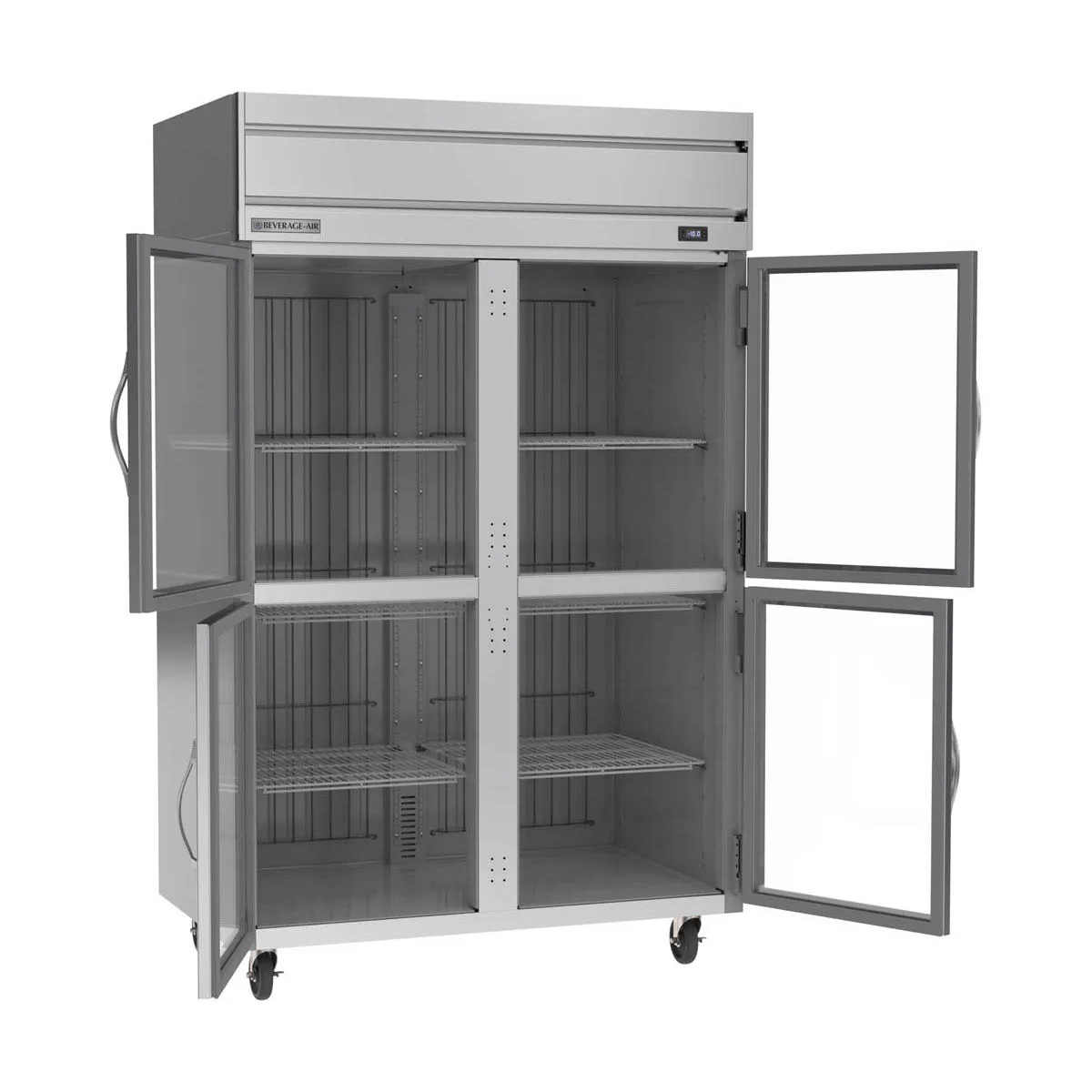 Beverage Air HF2HC-1HG 52" 2-Section Reach-In Freezer, 4 Half Glass Doors, Top Mount, 46.29 cu. ft.