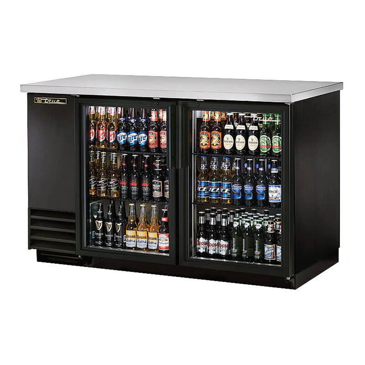 True TBB-2G-HC-LD 58" Two Glass Swing Door Back Bar Cooler with LED Lighting