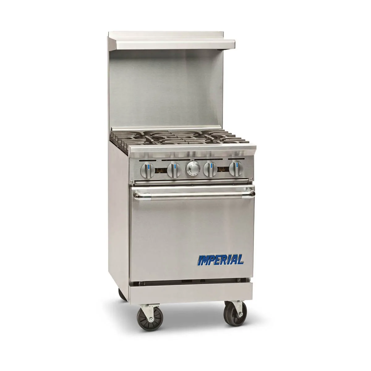 Imperial IR-4 24" Gas Restaurant Range w/ (4) Open Burners, (1) Space Saver Oven, 155.000 BTU