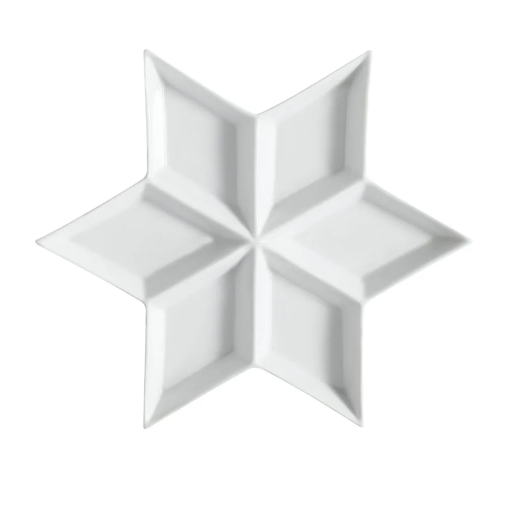 CAC China CMP-6 Compartment Tray, 12" x 12" x 3/4" White Porcelain, 6 Compartments, Safe - 1 Dozen