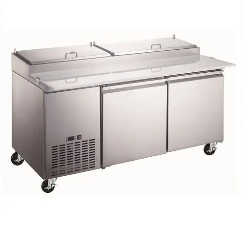 Omcan USA 59043 67" 2-Section Refrigerated Pizza Prep Table w/ 2 Doors, (9) 1/3 Pans