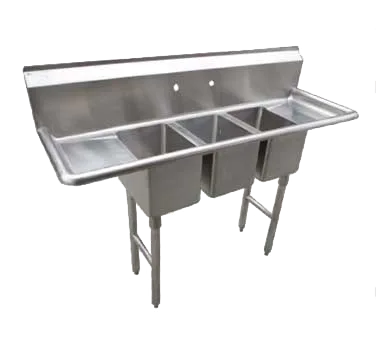 Serv-Ware CS3CWP1614212-V 70" Three Compartment Sink, 14"W x 16"L 3 Compact Bowl With 2 Drainboards