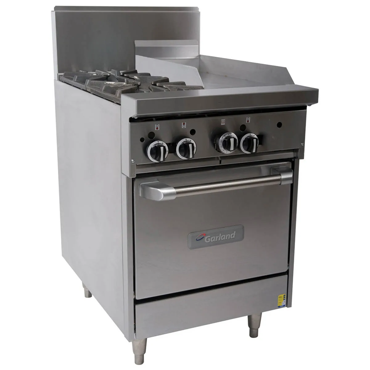 Garland US Range GFE24-2G12L 24" Gas Restaurant Range w/ (2) Open Burners, 12" Griddle w/ Thermostat, Electric Spark Ignition, (1) Space Saver Oven, 102.000 BTU