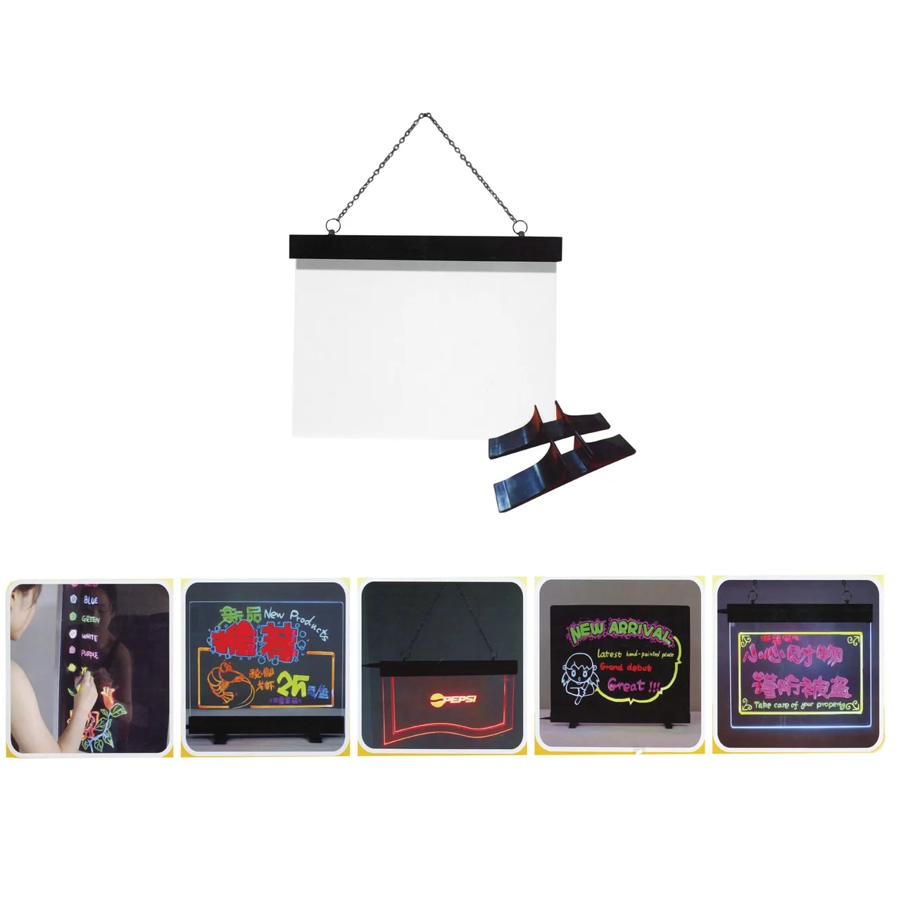 Omcan USA 39861 Write-On Menu Board – 15-3/4" W x 11.8" H Black Frameless Tempered Glass LED Sign