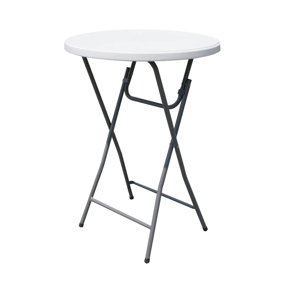 Omcan USA 41595 32" Round Folding Table, 43" H, Steel Frame, HDPE Top, Bar Height, Full Circle, Plastic Finish