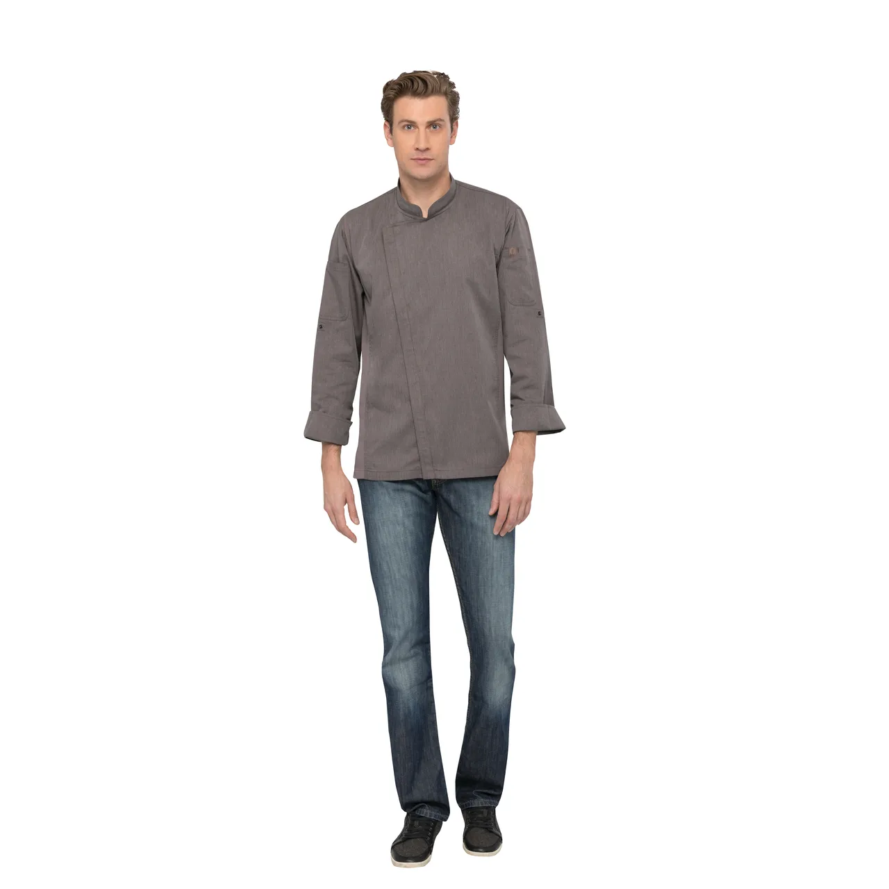 Chef Works BCLZ008-GPG-M Chef Coat, Medium Graphite Gray, 65/35 Poly/Cotton Twill, Long Sleeve