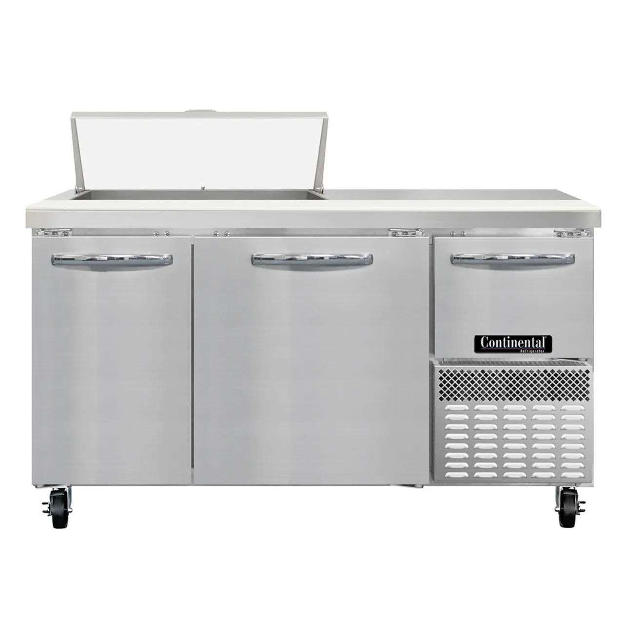 Continental Refrigerator RA60SN8 60" 3-Door Sandwich and Salad Prep Table, 8 Pans, Stainless Steel