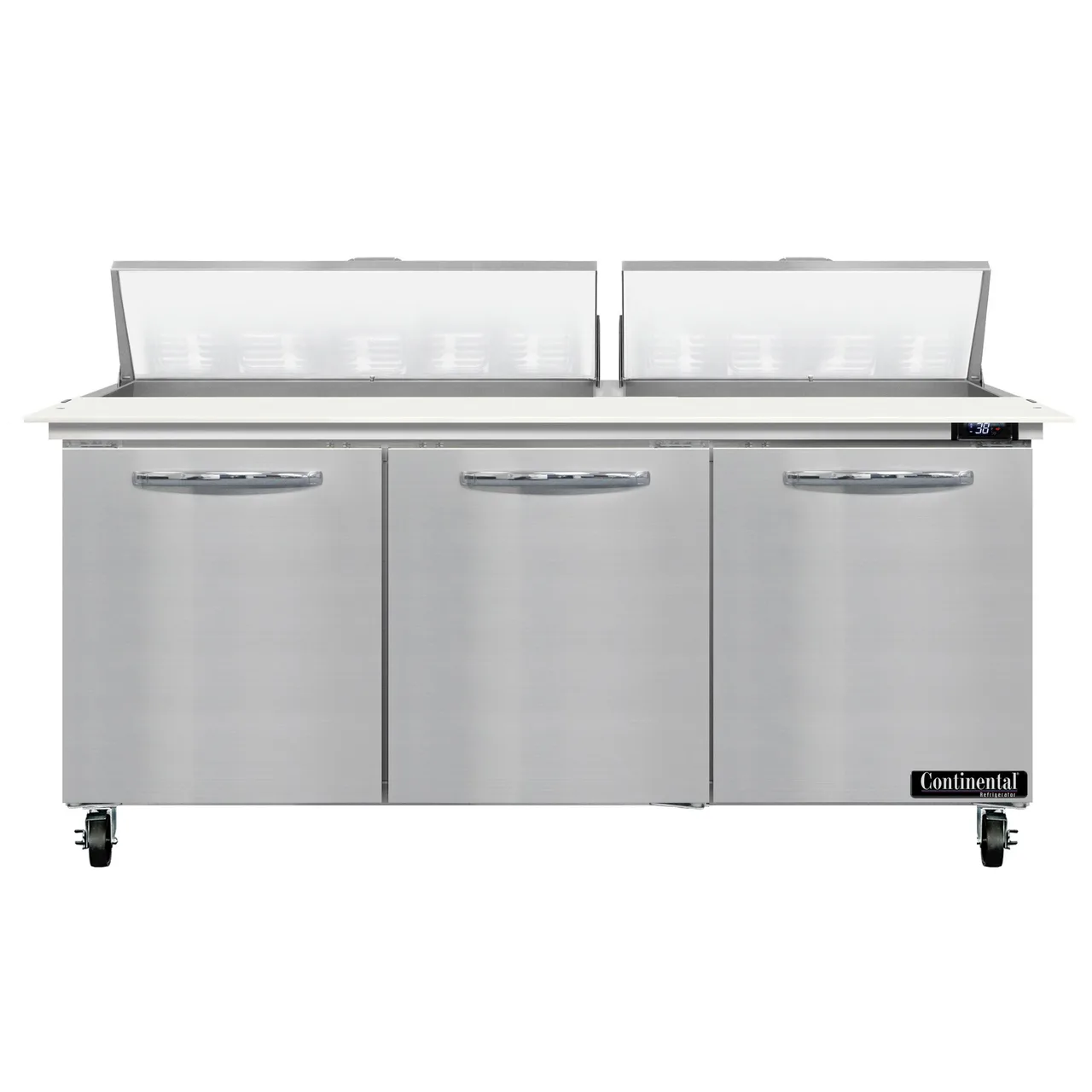 Continental Refrigerator SW72N18C 72" 3-Door Sandwich and Salad Prep Table, 18 Pans, Stainless Steel Exterior