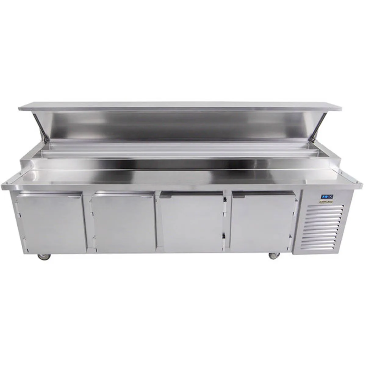 Traulsen TB113SL2S 113" 4-Section Refrigerated Pizza Prep Table w/ 4 Doors, (32) 1/6 Pans