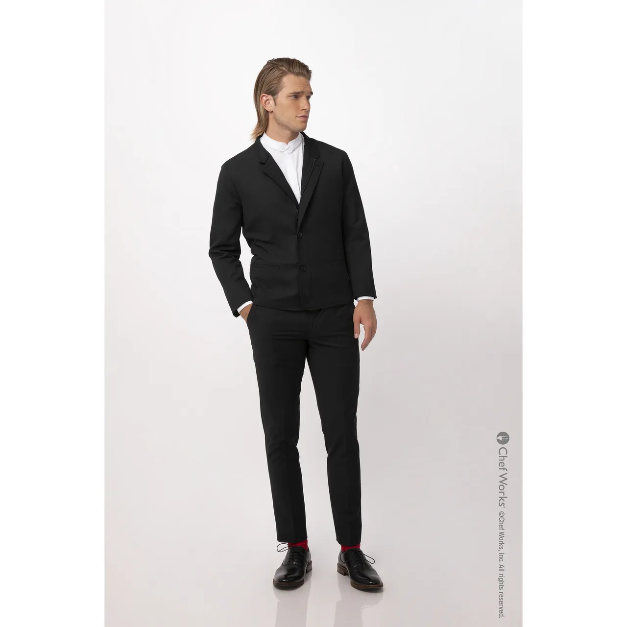Chef Works CQZ01-BBK-L Men's Apex Chef Coat, Large Black, Long Sleeve, Collar, Zip Front, Hip Pockets