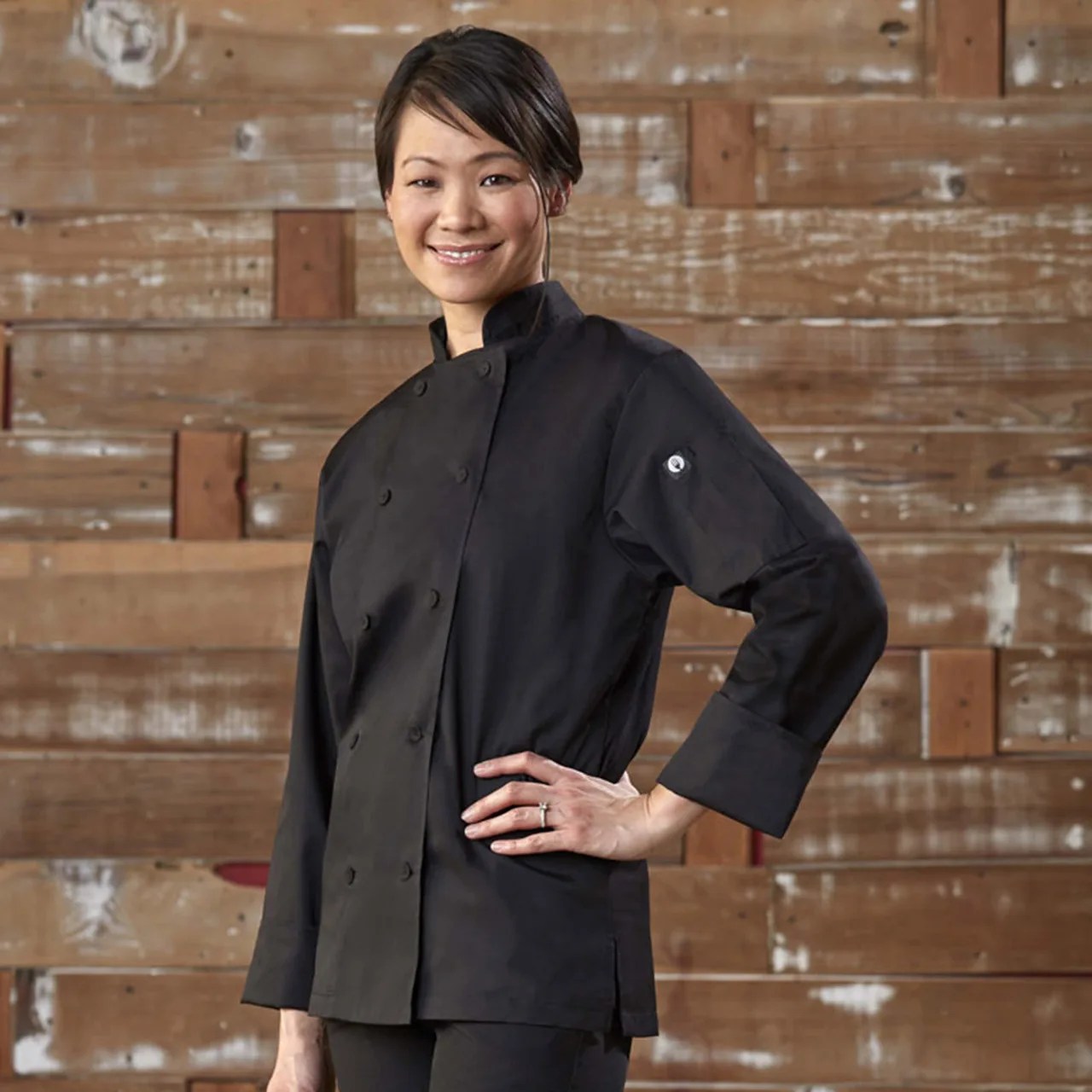 Chef Works LWLJ-BLK-2XL - Women's Sofia Chef Coat, 2XL Black 65/35 Poly‑Cotton Twill, Classic Fit