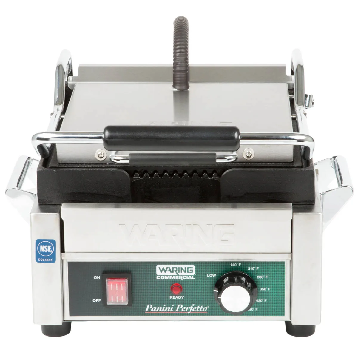 Waring WPG150 Single Cast Iron Sandwich Panini Grill w/ 9" x 9" Grooved Plates, 120V