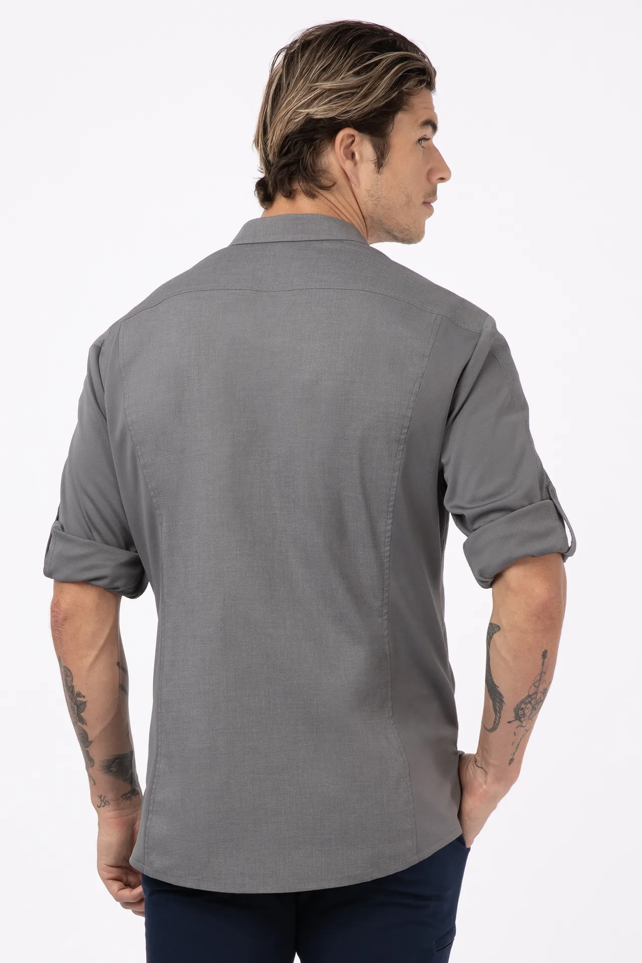 Chef Works SES02-GRY-2XL Men's Seville Utility Shirt, Gray, Poly/Cotton/Elastane, 2XL