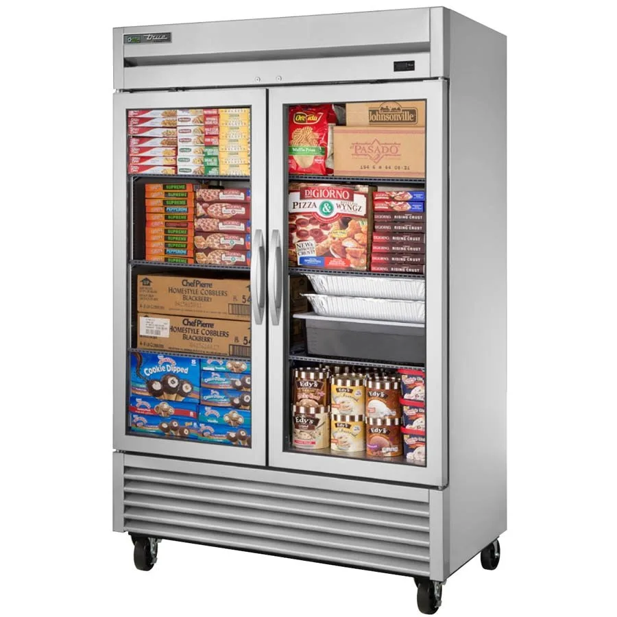 True TS-49FG-HC~FGD01 54" 2-Section Reach-In Freezer w/ 2 Glass Doors, Bottom Mount, 49 cu. ft., Stainless Steel