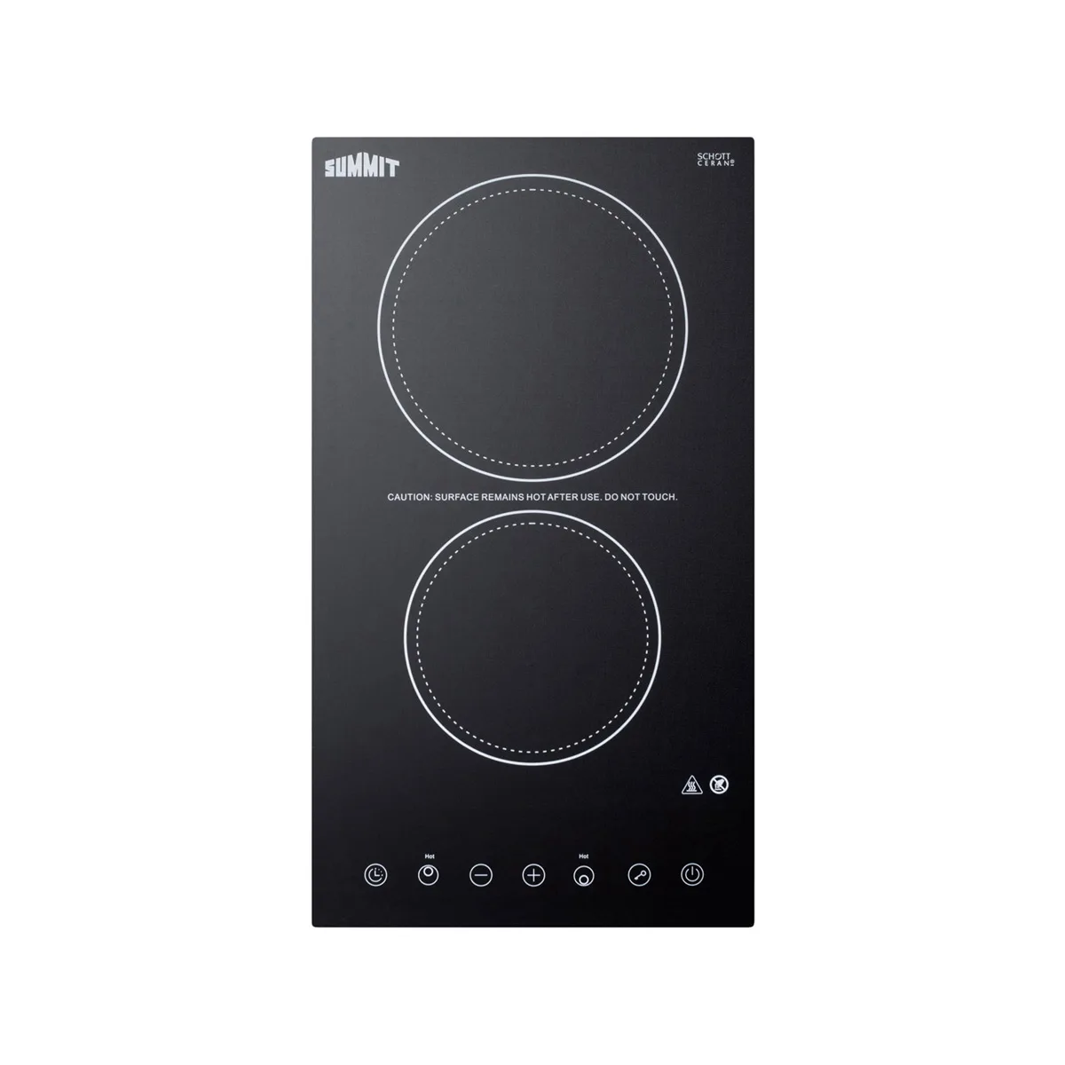 Summit CR2B23T3B 12" Electric Radiant Cooktop w/ (2) Burners, Black Ceramic Glass, Digital Controls, 3.0 kW, 230v