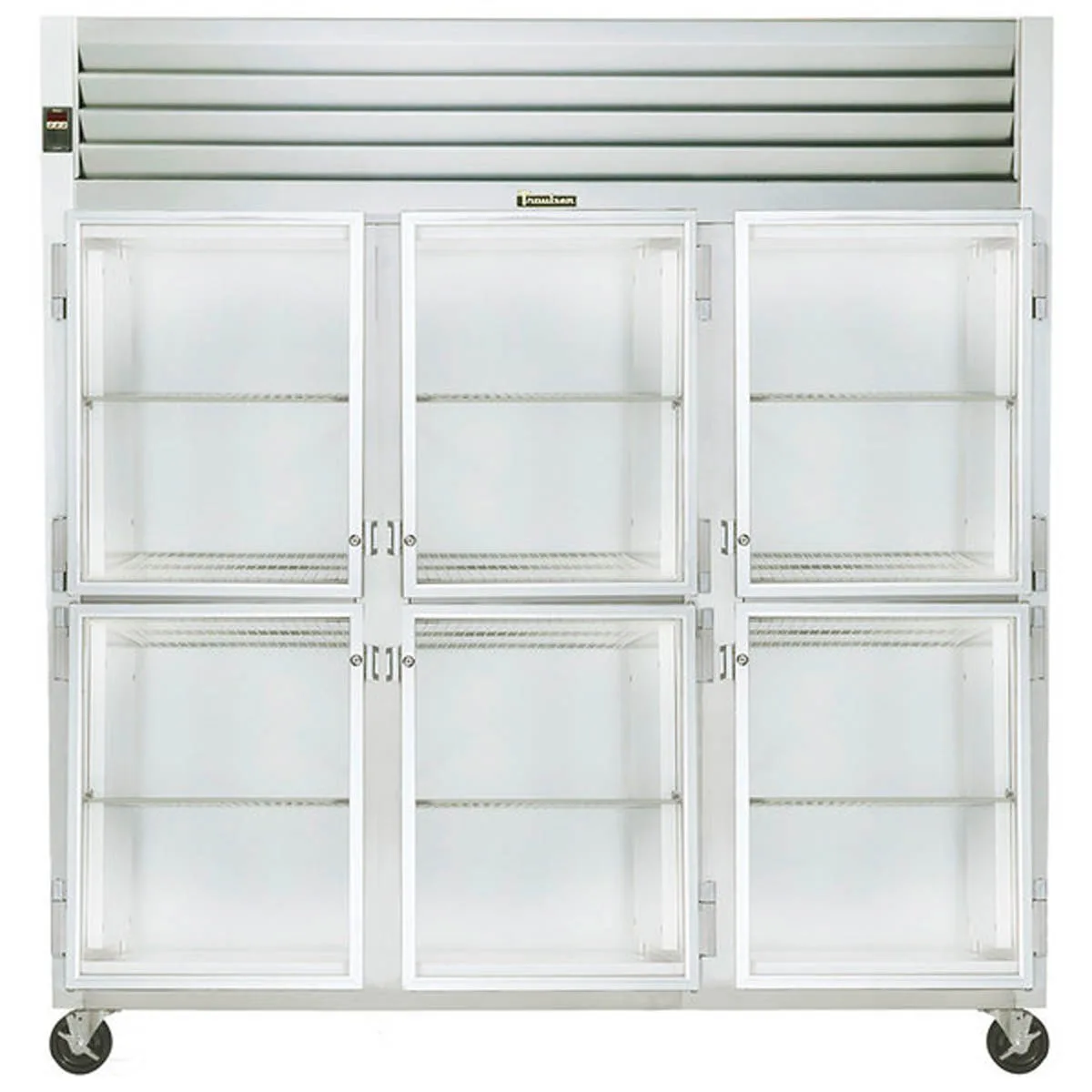 Traulsen G32000 76" 3-Section Reach-In Refrigerator w/ 6 Glass Half-Doors (hinged left/right/right), Top Mount, 70 cu. ft.