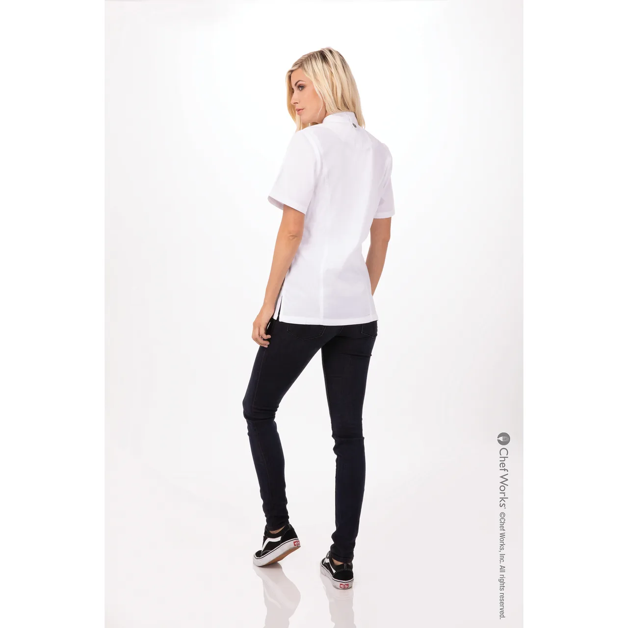 Chef Works BCWSZ006-WHT-3XL Women's Short Sleeve Chef Coat, 3XL White Lite Twill, Pockets, Cool Vent