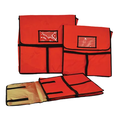 Omcan USA 28353 Pizza Delivery Bag, 20"x20", Holds 2 18" Boxes, Red Artificial Leather, Insulated Food Carrier