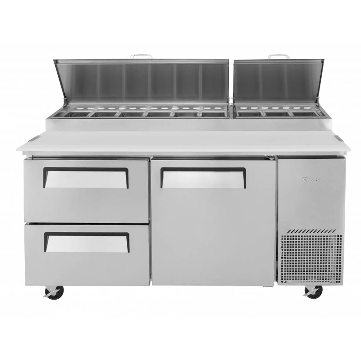 Turbo Air TPR-67SD-D2-N 67" Refrigerated Pizza Prep Table w/ 1 Door & 2 Drawers, 20 cu. ft.