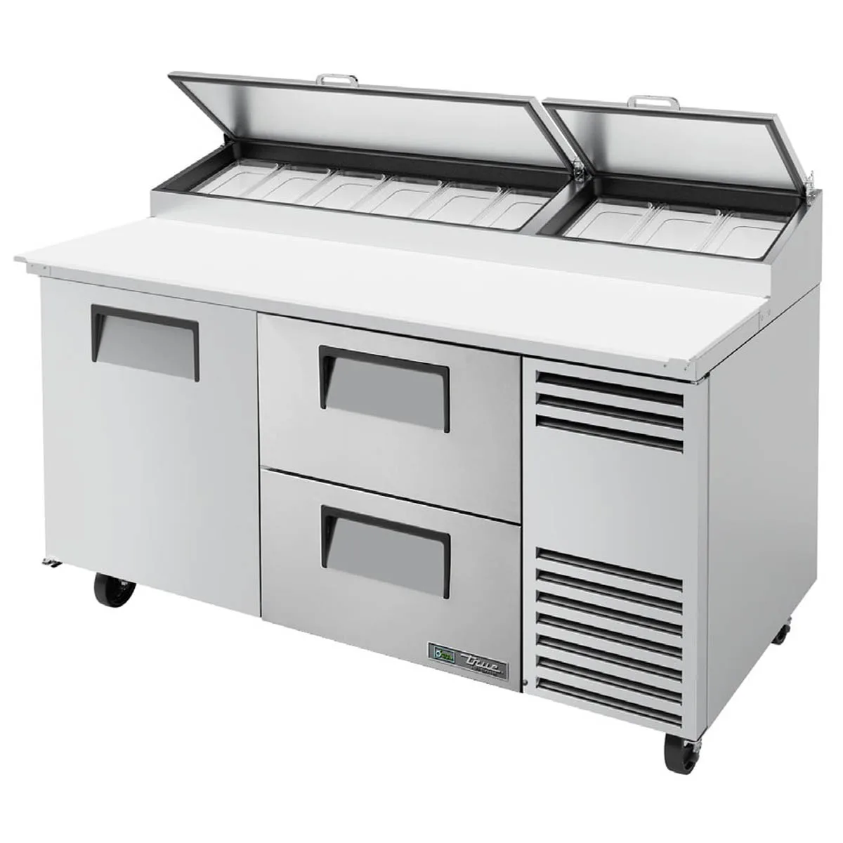 True TPP-AT-67D-2-HC 67" Refrigerated Pizza Prep Table w/ 1 Door & 2 Drawers, (9) 1/3 Pans