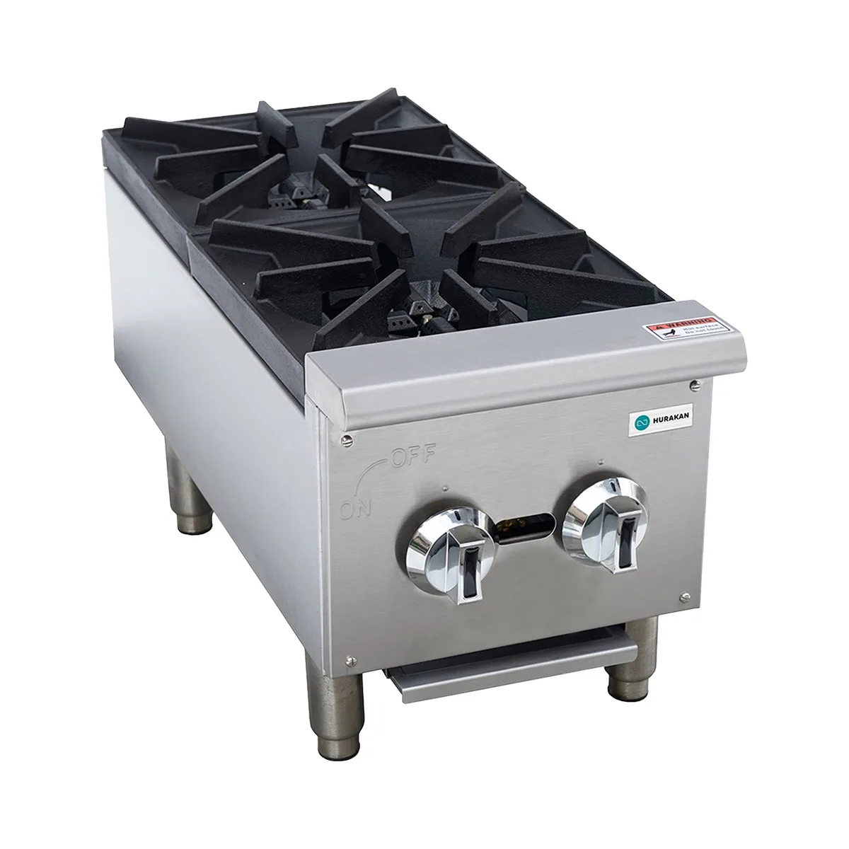 Hurakan HKN-XRCG12-2 A/W 12" Countertop Gas Hotplate w/ 2 Burners, Manual Control, 50.000 BTU