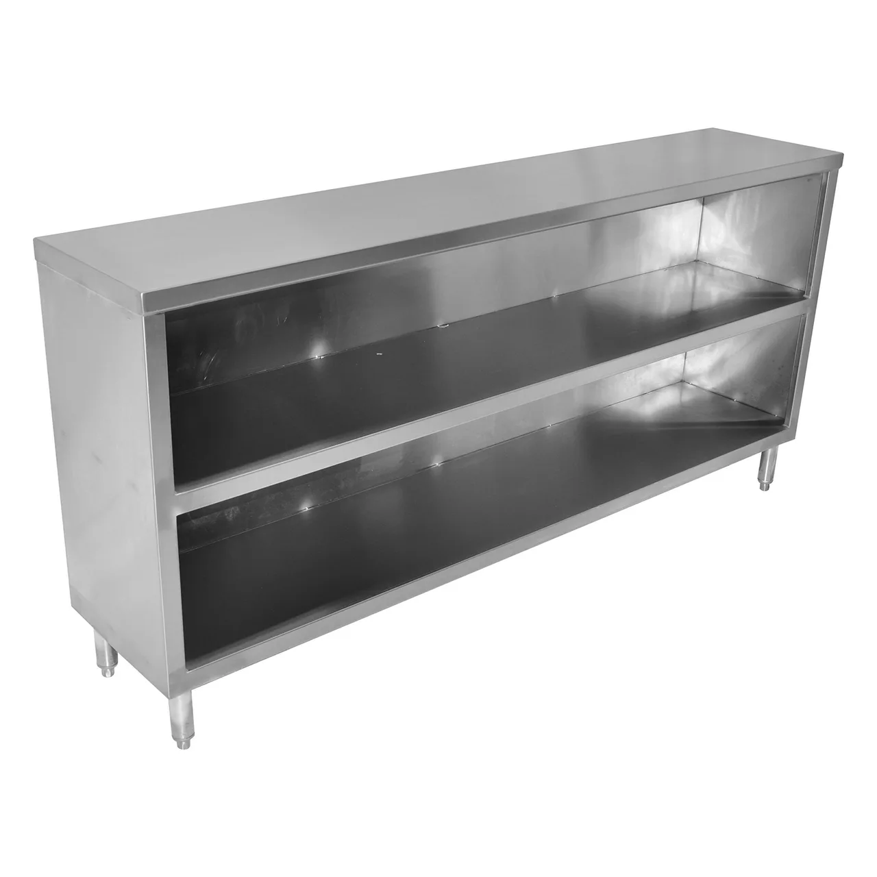 John Boos 4DCO4-15120 Stainless Steel Open Front Dish Cabinet, Open Base with Mid-Shelf / 120"x15"