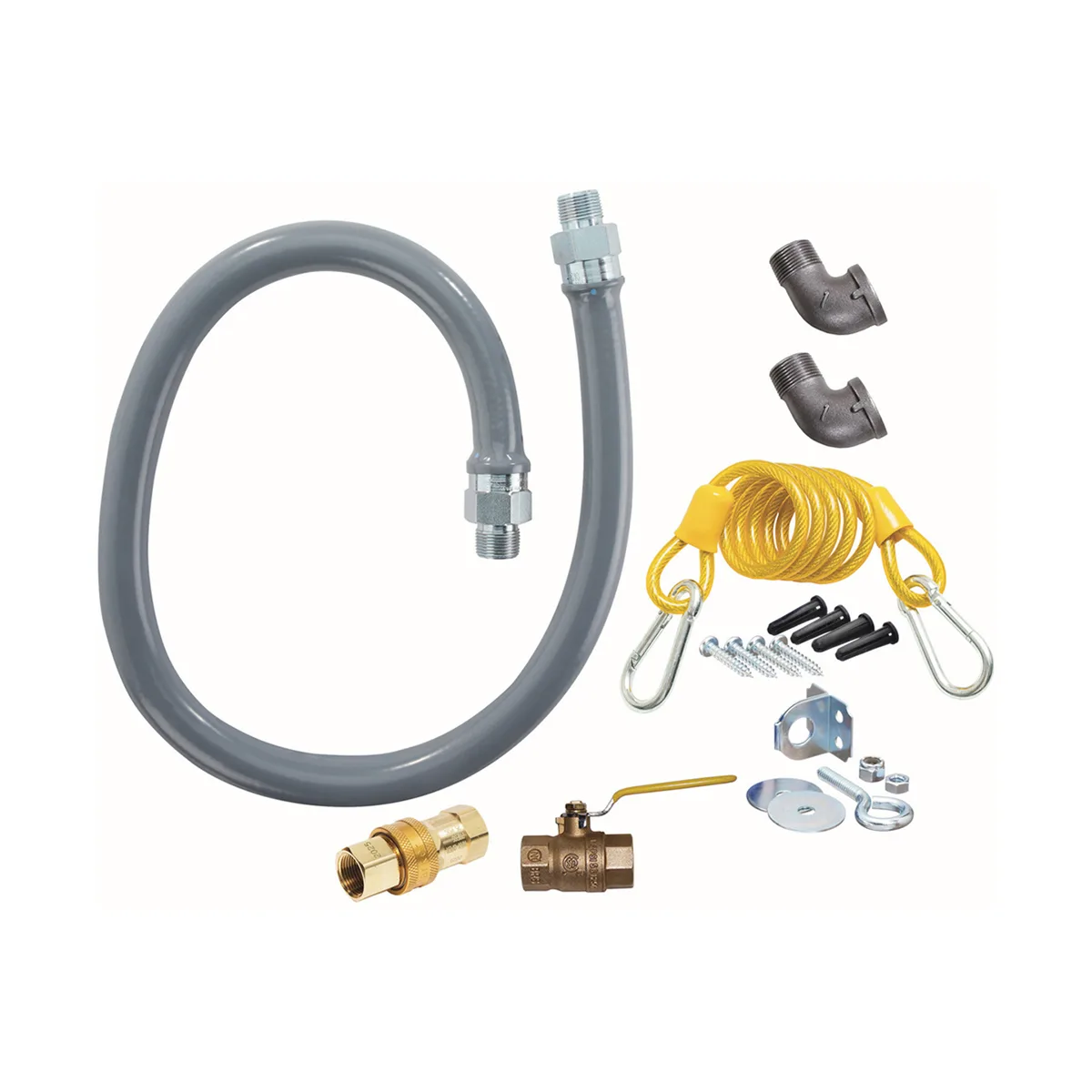 Dormont RG10048 48" ReliaGuard Foodservice 1" Gas Connector Kit, Quick Disconnect, 2 Elbows, Restraining Cable