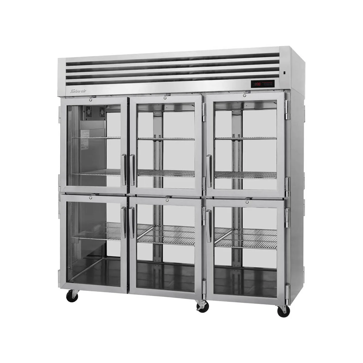 Turbo Air PRO-77-6H-G-PT 3-Section "Pass-Thru" Heated Holding Cabinet, 12 Glass Doors, 78.1 cu ft, Stainless Steel