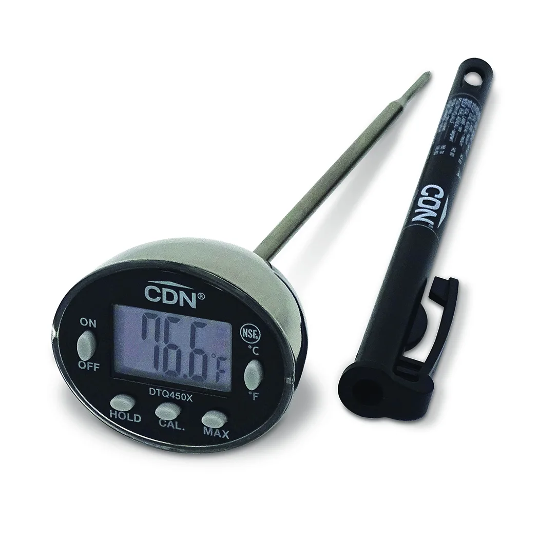 CDN DTQ450X Thermometer, -40 to +450°F, 6‑sec Response, 1.5 mm Tip, 5" Stem, Waterproof, Shatterproof